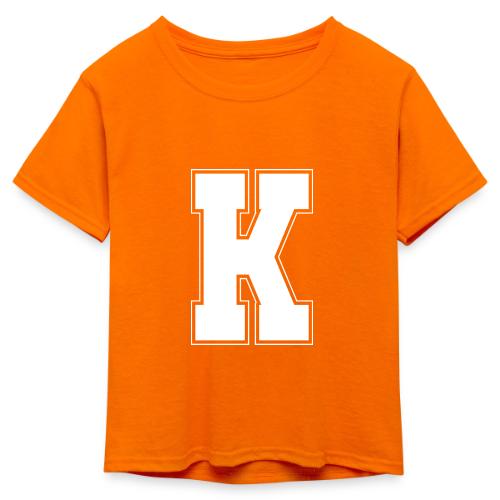 White Letter K – Varsity Alphabet Monogram - Kid's 50/50 Neon T-Shirt