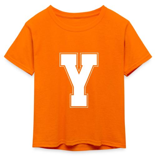 White Letter Y – Varsity Alphabet Monogram - Kid's 50/50 Neon T-Shirt