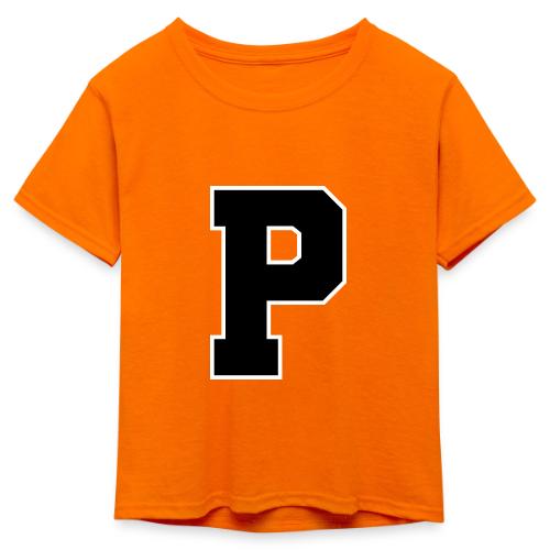 Varsity Letter P Athletic Alphabet Design - Kid's 50/50 Neon T-Shirt