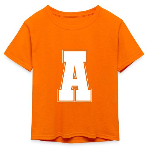 White Letter A – Varsity Alphabet Monogram - Kid's 50/50 Neon T-Shirt