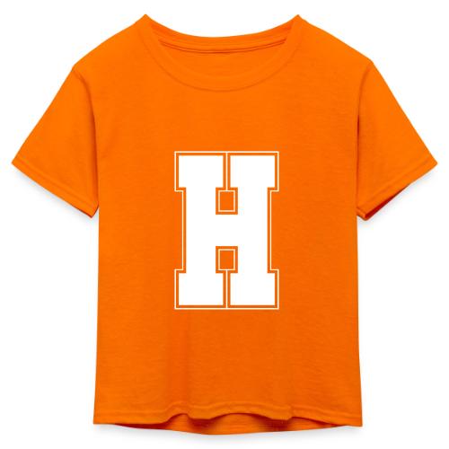White Letter H – Varsity Alphabet Monogram - Kid's 50/50 Neon T-Shirt