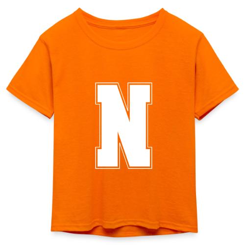 White Letter N – Varsity Alphabet Monogram - Kid's 50/50 Neon T-Shirt