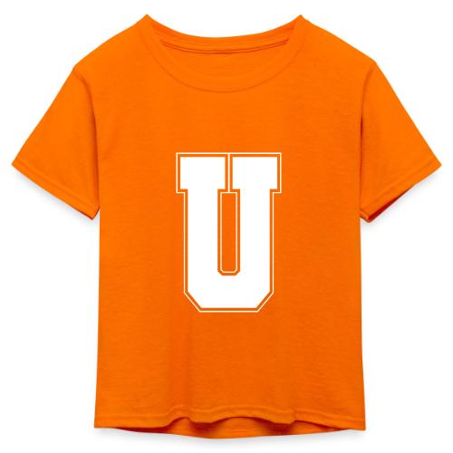 White Letter U – Varsity Alphabet Monogram - Kid's 50/50 Neon T-Shirt