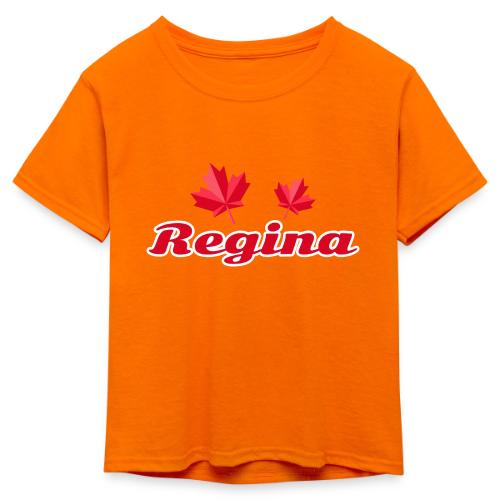 Regina with two red maple leaves - Kid's 50/50 Neon T-Shirt