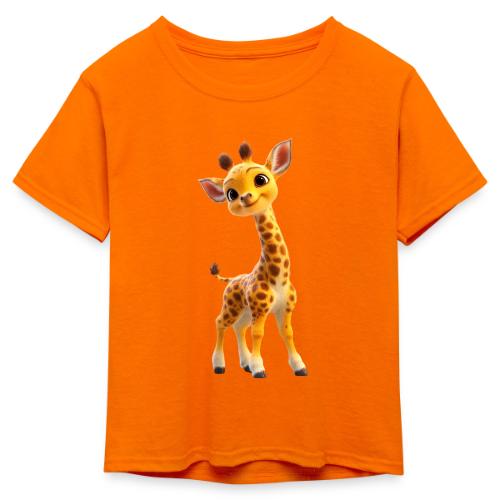 Adorable 3D Baby Giraffe with Big Eyes - Kid's 50/50 Neon T-Shirt