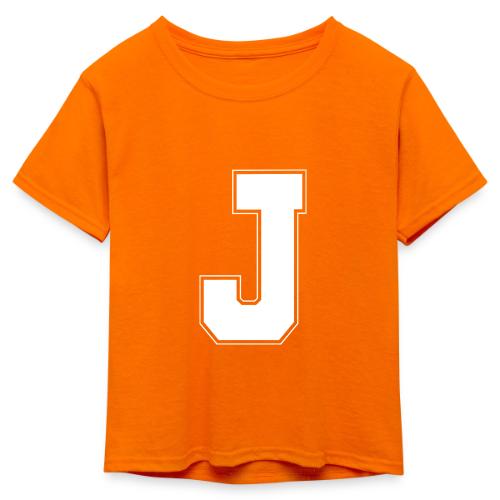 White Letter J – Varsity Alphabet Monogram - Kid's 50/50 Neon T-Shirt