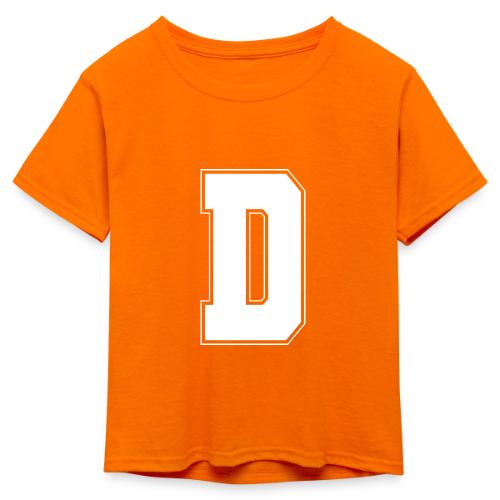 White Letter D – Varsity Alphabet Monogram - Kid's 50/50 Neon T-Shirt