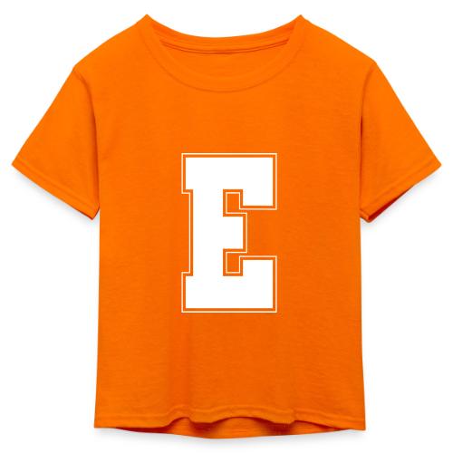 White Letter E – Varsity Alphabet Monogram - Kid's 50/50 Neon T-Shirt