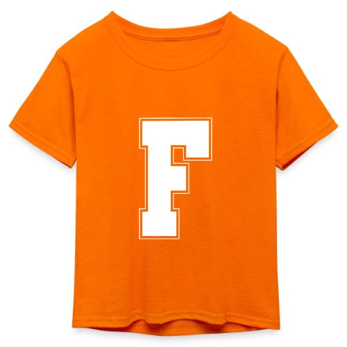 White Letter F – Varsity Alphabet Monogram - Kid's 50/50 Neon T-Shirt
