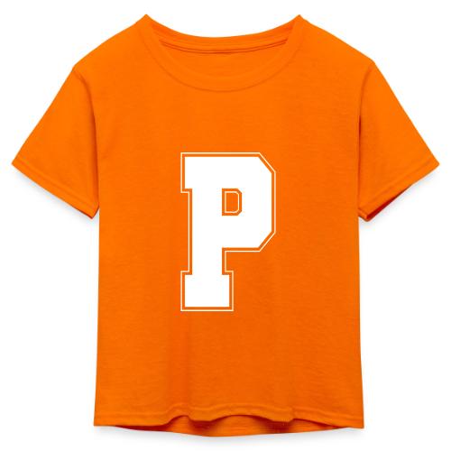 White Letter P – Varsity Alphabet Monogram - Kid's 50/50 Neon T-Shirt