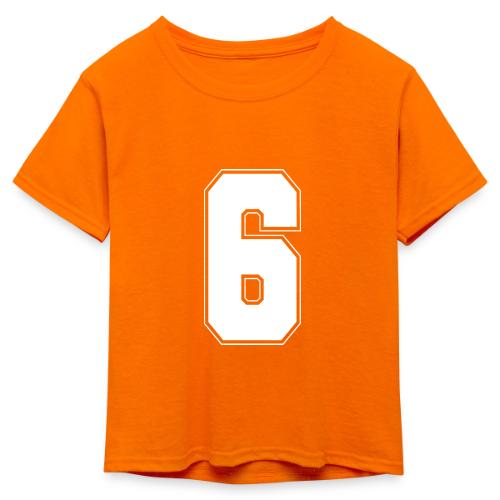 White Number 6 – Varsity Font - Kid's 50/50 Neon T-Shirt
