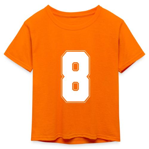 White Number 8 – Varsity Font - Kid's 50/50 Neon T-Shirt