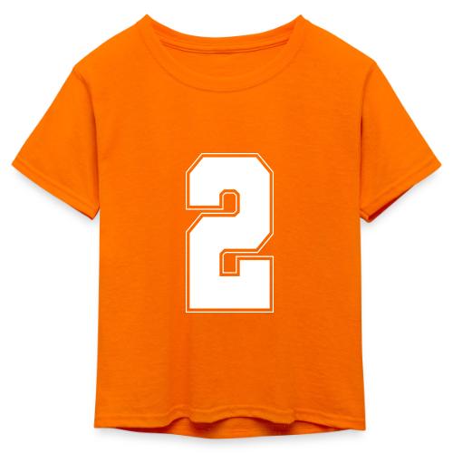 White Number 2 – Varsity Font - Kid's 50/50 Neon T-Shirt