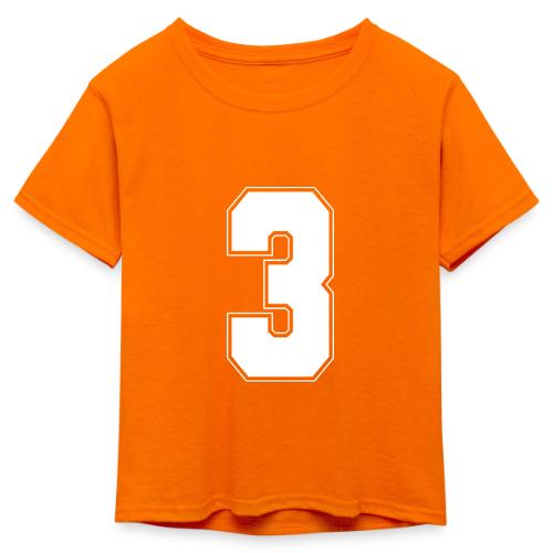 White Number 3 – Varsity Font - Kid's 50/50 Neon T-Shirt
