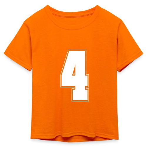 White Number 4 – Varsity Font - Kid's 50/50 Neon T-Shirt
