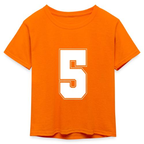 White Number 5 – Varsity Font - Kid's 50/50 Neon T-Shirt