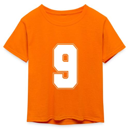 White Number 9 – Varsity Font - Kid's 50/50 Neon T-Shirt