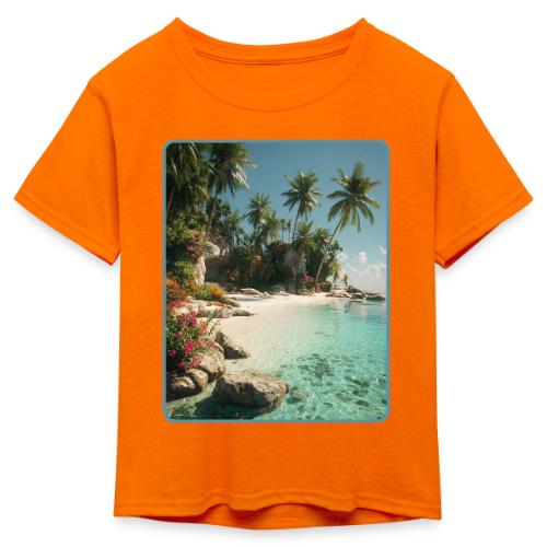 Serene Tropical Beach Floral Design - Kid's 50/50 Neon T-Shirt