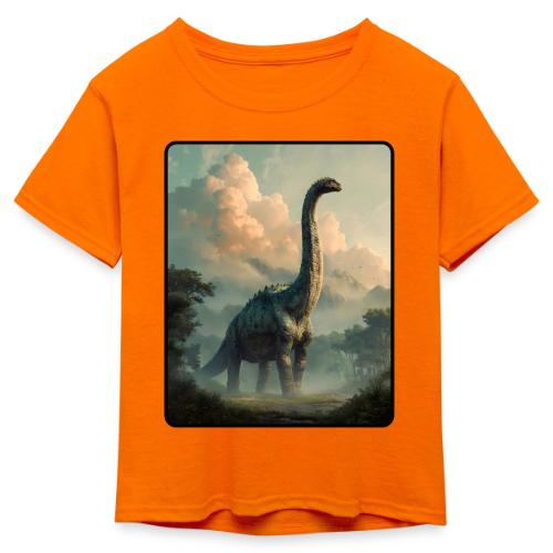 Brachiosaurus Prehistoric Scene Design - Kid's 50/50 Neon T-Shirt