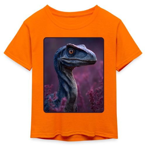 Blue Velociraptor Portrait Design - Kid's 50/50 Neon T-Shirt