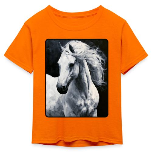 White Horse Oil Painting Design - Kid's 50/50 Neon T-Shirt