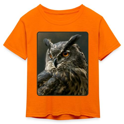 Eurasian Eagle Owl Portrait Design - Kid's 50/50 Neon T-Shirt
