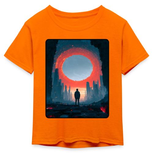 Cosmic Portal Future City Design - Kid's 50/50 Neon T-Shirt