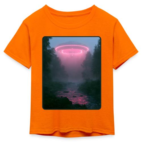 Neon UFO Forest River Design - Kid's 50/50 Neon T-Shirt