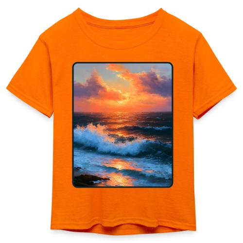 Sunset Storm Waves Oil Painting - Kid's 50/50 Neon T-Shirt