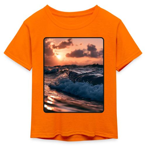 Golden Sunset Ocean Wave - Kid's 50/50 Neon T-Shirt
