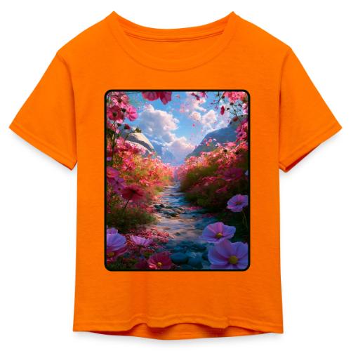 Dreamy Cosmos Valley Landscape Art - Kid's 50/50 Neon T-Shirt