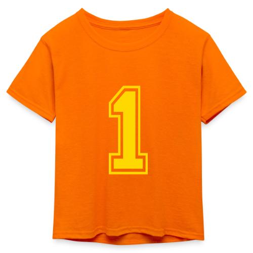 Number 1 in a classic athletic collegiate font - Kid's 50/50 Neon T-Shirt