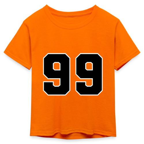 Varsity Number 99 Athletic Font - Kid's 50/50 Neon T-Shirt