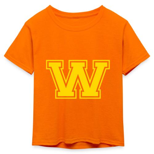 Letter W – Capital Athletic Alphabet Monogram - Kid's 50/50 Neon T-Shirt
