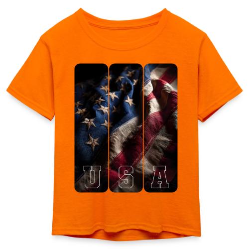 USA: Worn Stars and Stripes - Kid's 50/50 Neon T-Shirt