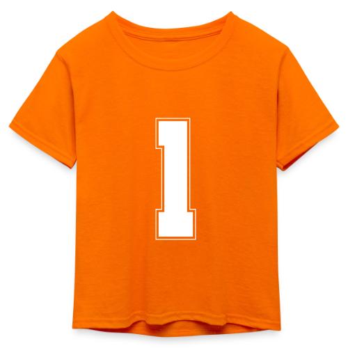 White Number 1 – Varsity Font - Kid's 50/50 Neon T-Shirt