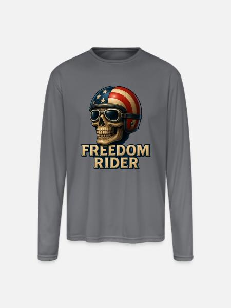 Freedom Rider Skull Art - Men's Moisture Wicking Performance Long Sleeve T-Shirt - gray