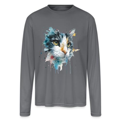 Watercolor cat face - Men's Moisture Wicking Performance Long Sleeve T-Shirt