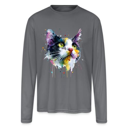 Cat: Painted Purr Expression - Men's Moisture Wicking Performance Long Sleeve T-Shirt