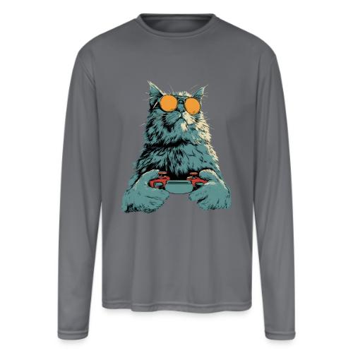 Cat: Fluff Mode On - Men's Moisture Wicking Performance Long Sleeve T-Shirt