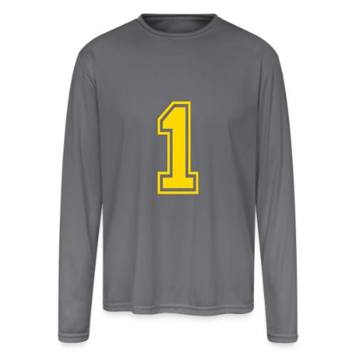 Number 1 in a classic athletic collegiate font - Men's Moisture Wicking Performance Long Sleeve T-Shirt