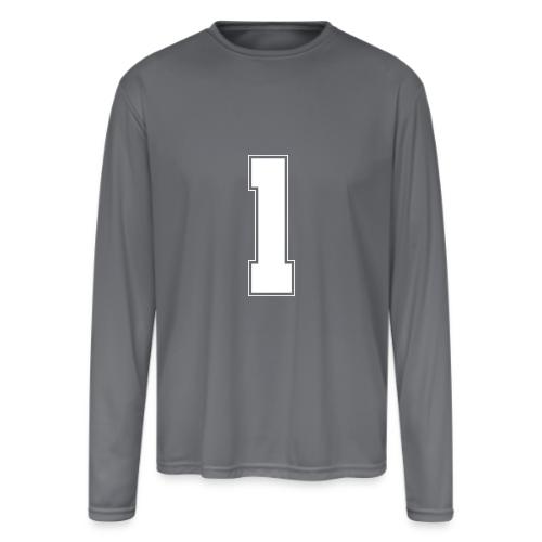 White Number 1 – Varsity Font - Men's Moisture Wicking Performance Long Sleeve T-Shirt