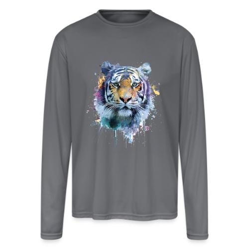 Splash-Art Tiger Face - Men's Moisture Wicking Performance Long Sleeve T-Shirt