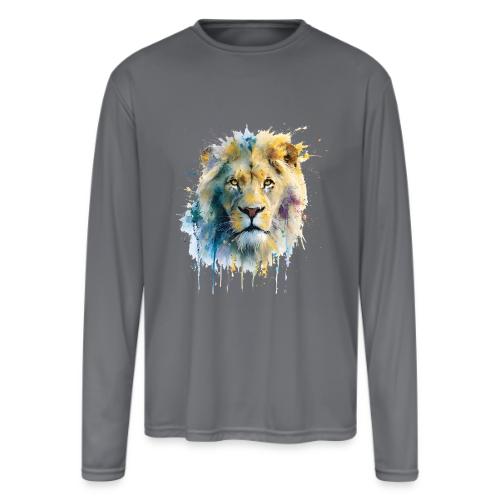 Splash-Art Lion Face - Men's Moisture Wicking Performance Long Sleeve T-Shirt
