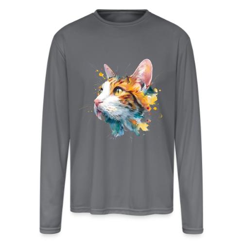 Cat: Feline Ink Burst - Men's Moisture Wicking Performance Long Sleeve T-Shirt