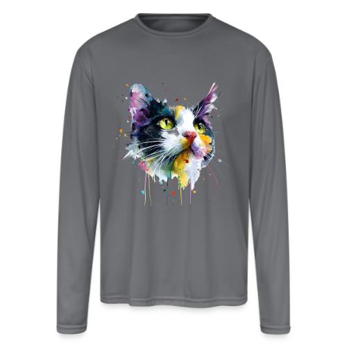 Cat: Painted Purr Expression - Men's Moisture Wicking Performance Long Sleeve T-Shirt