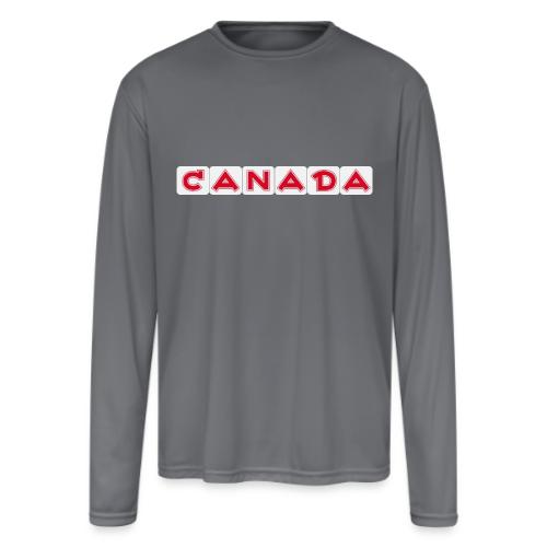 Canada, red letters on white background - Men's Moisture Wicking Performance Long Sleeve T-Shirt