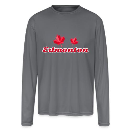 Edmonton with two red maple leaves - Men's Moisture Wicking Performance Long Sleeve T-Shirt
