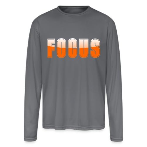 FOCUS Vibrant Orange Motivational Word Design - Men's Moisture Wicking Performance Long Sleeve T-Shirt