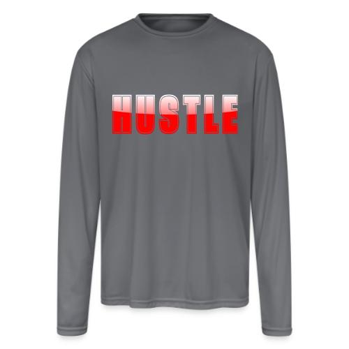 HUSTLE Bold Red Motivational Typography Design - Men's Moisture Wicking Performance Long Sleeve T-Shirt